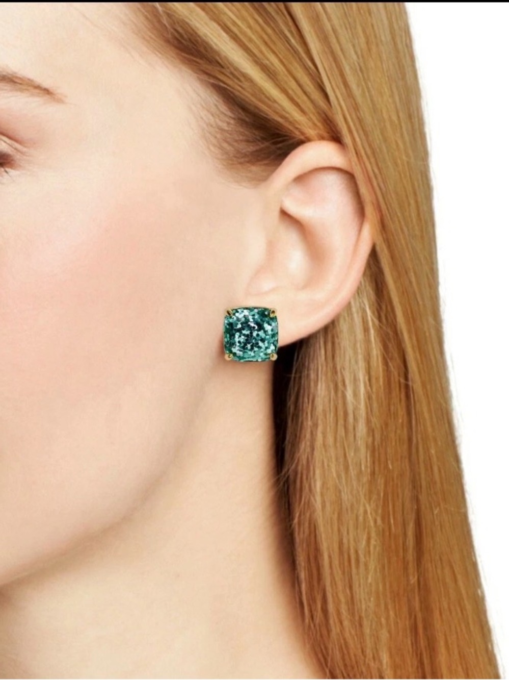 kate spade Teal Square Crystal Stud Earrings with Gold Setting